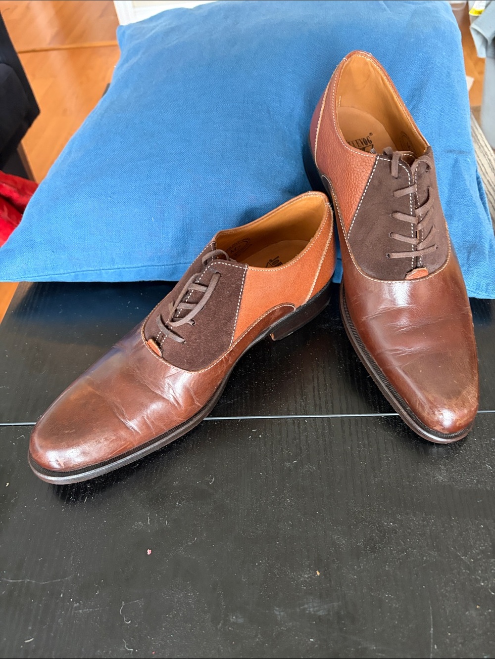 Fluevog Twin Turbine Two-Tone Brown Leather & Suede Lace-Up Dress Shoes